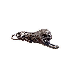 Vintage SFJ Steinmetz Signed Silver Floral Lion With Crystal Eyes Brooch Pin